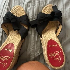 Christian Louboutin Black and Tan Espadrille Sandals